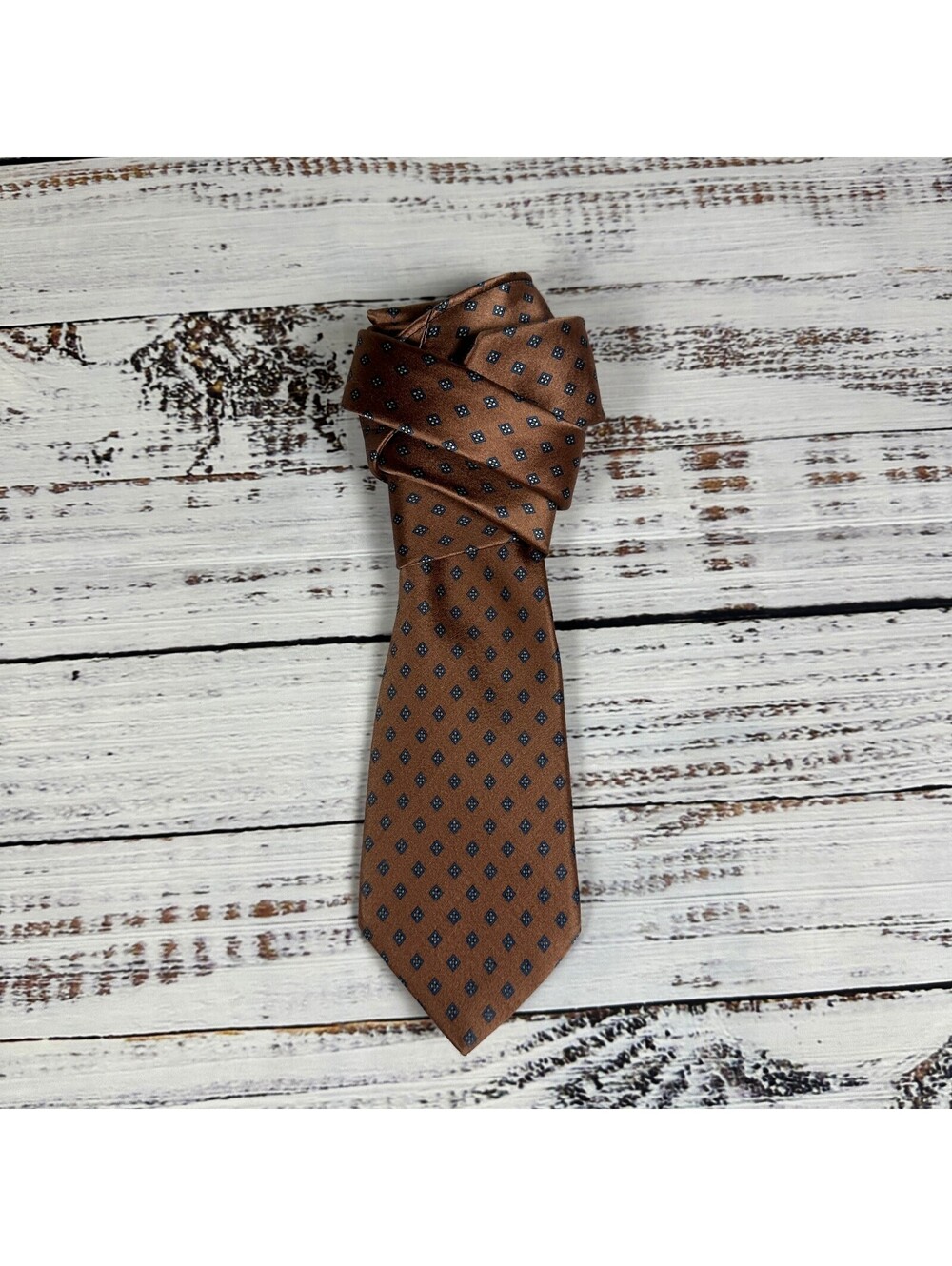 Vintage 60s-70s Sulka Neat Pattern Tie 100% Silk Brown Navy One Size